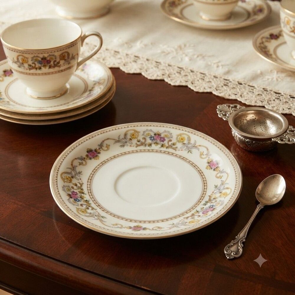 Set of 2 Vintage Royal Embassy Wheeling Japan Saucer Plates Floral Gold Trim Boh
